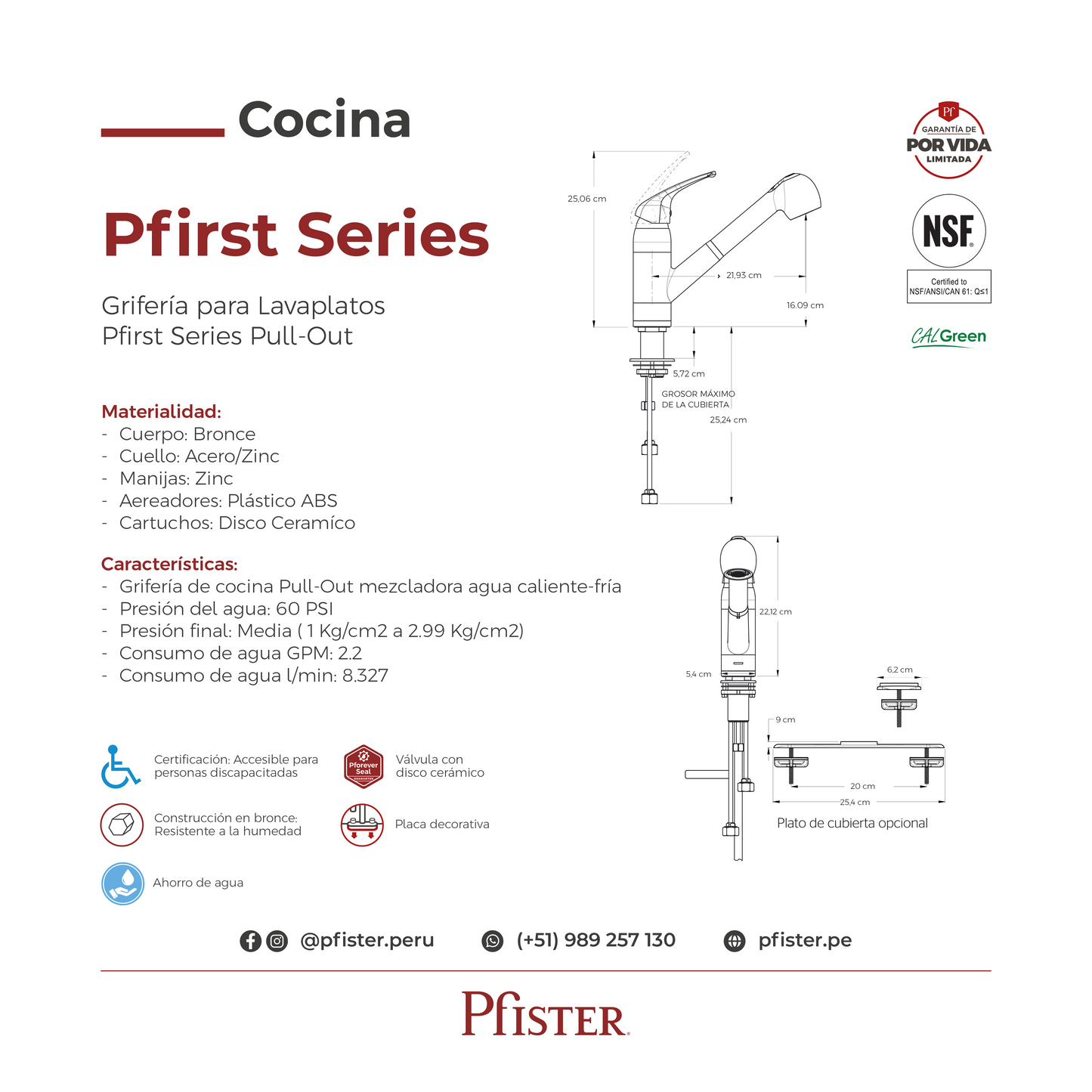 Grifería para Lavaplatos Pfirst Series Pull-Out Cromo Pulido