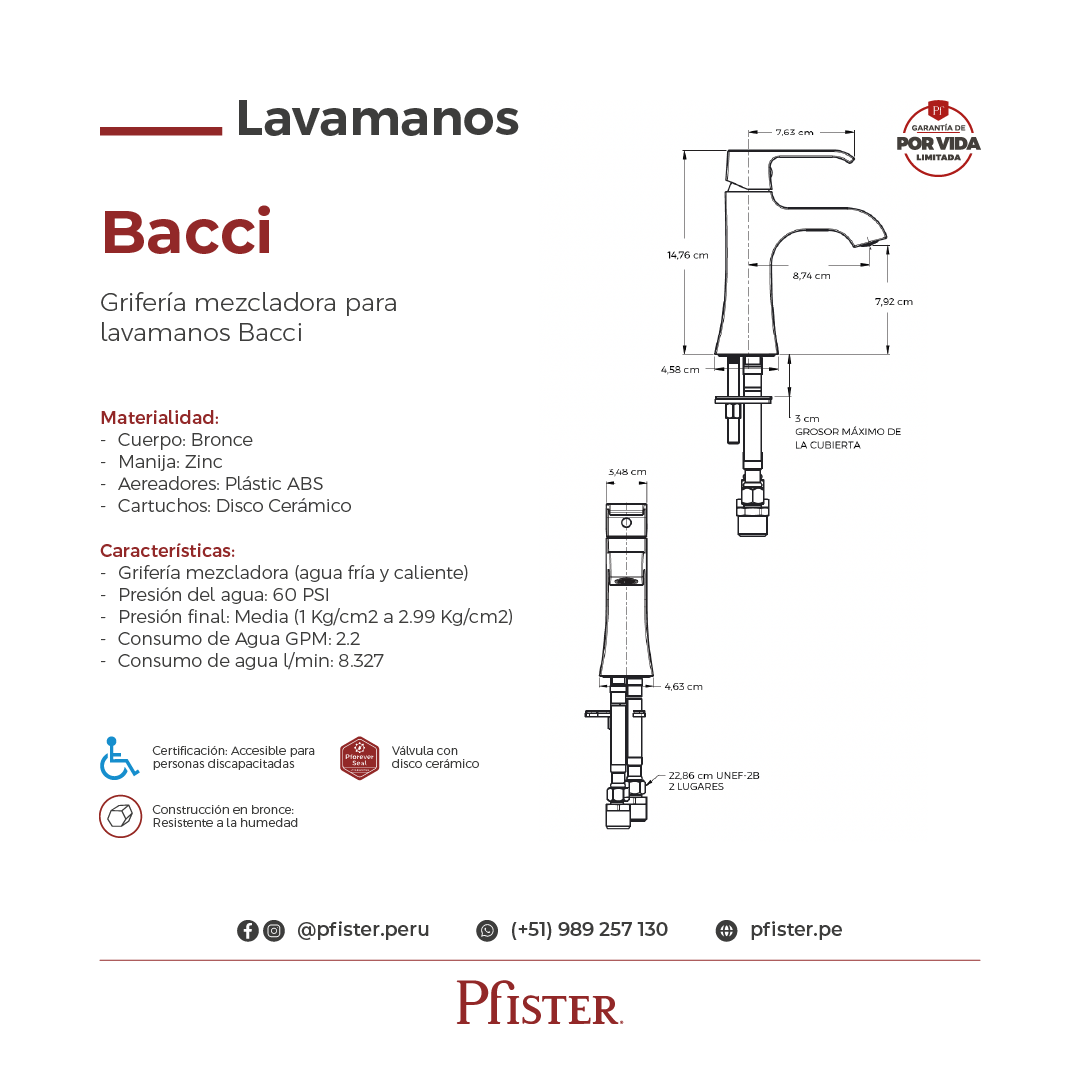 Grifería Mezcladora para Lavamanos Bacci Cromo Pulido