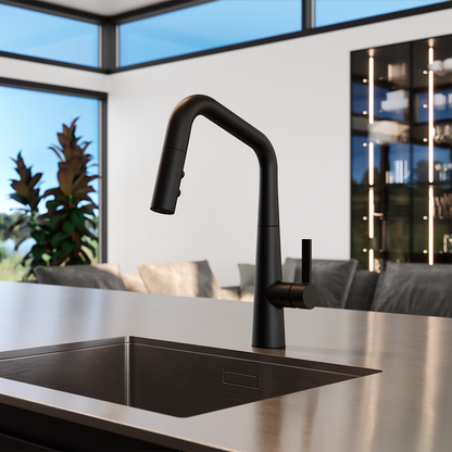 Grifería de Cocina Asari con Cabezal Extraíble en Negro Mate