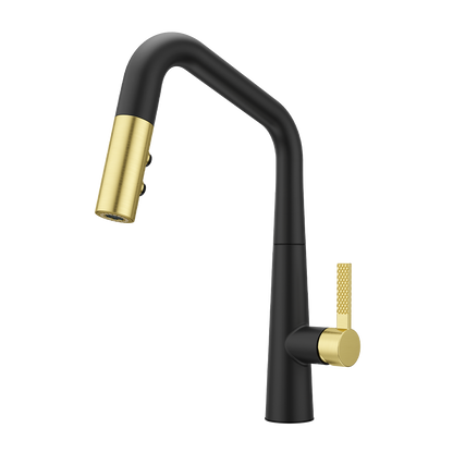 Grifería de Cocina Asari con Cabezal Extraíble en Negro y Oro