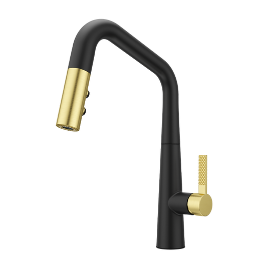 Grifería de Cocina Asari con Cabezal Extraíble en Negro y Oro