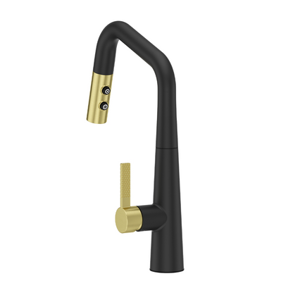 Grifería de Cocina Asari con Cabezal Extraíble en Negro y Oro