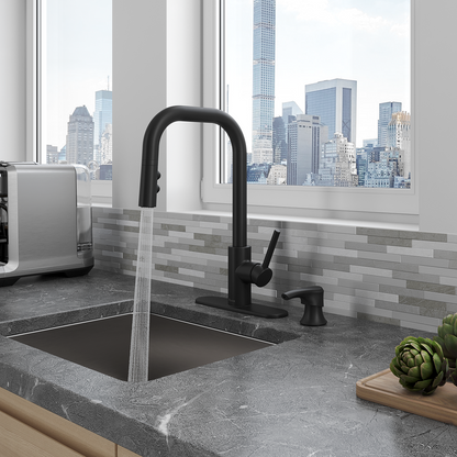 Grifería de Cocina Zanna con Cabezal Extraíble Anti-Manchas en Negro Mate