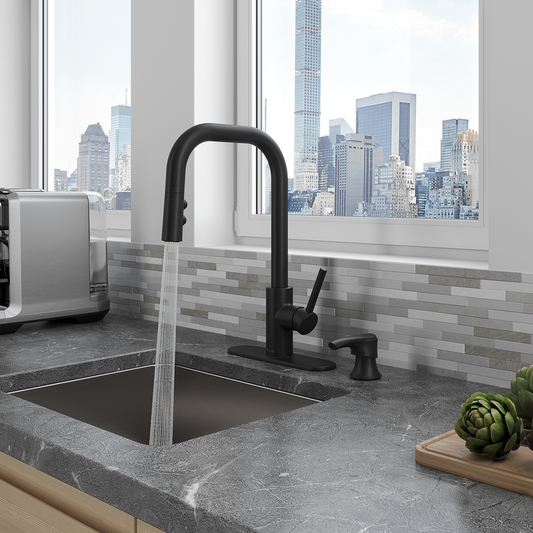 Grifería de Cocina Zanna con Cabezal Extraíble Anti-Manchas en Negro Mate