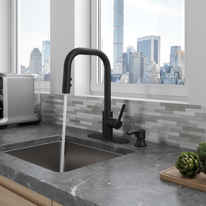 Grifería de Cocina Zanna con Cabezal Extraíble Anti-Manchas en Negro Mate