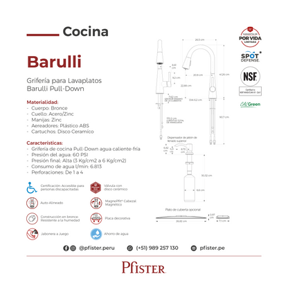 Grifería para Lavaplatos Barulli Pull-Down Negro Mate