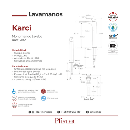 Grifería Mezcladora para Lavamanos Alto Karci Negro Mate