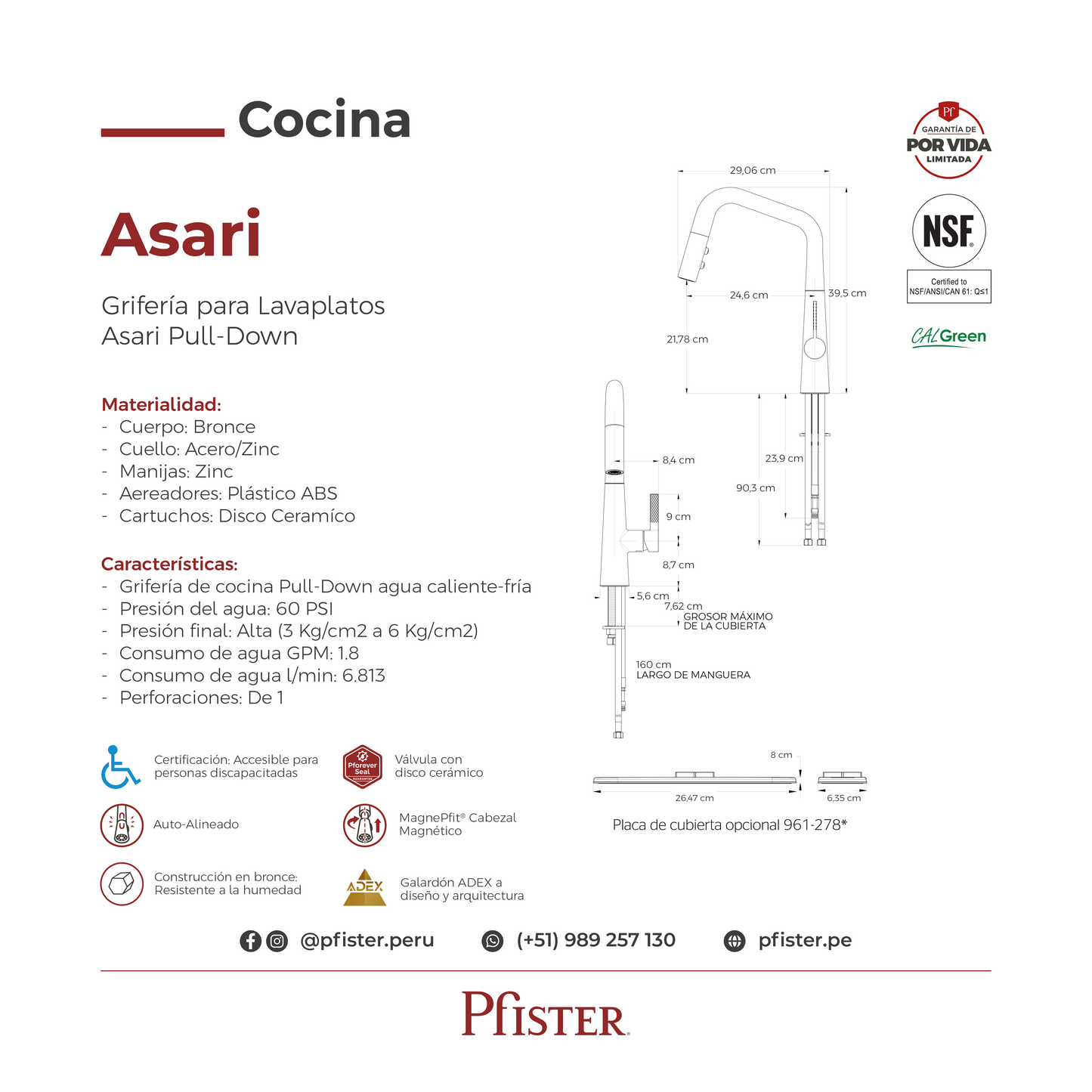 Grifería de Cocina Asari con Cabezal Extraíble en Negro y Oro