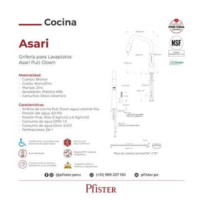 Grifería de Cocina Asari con Cabezal Extraíble en Negro y Oro