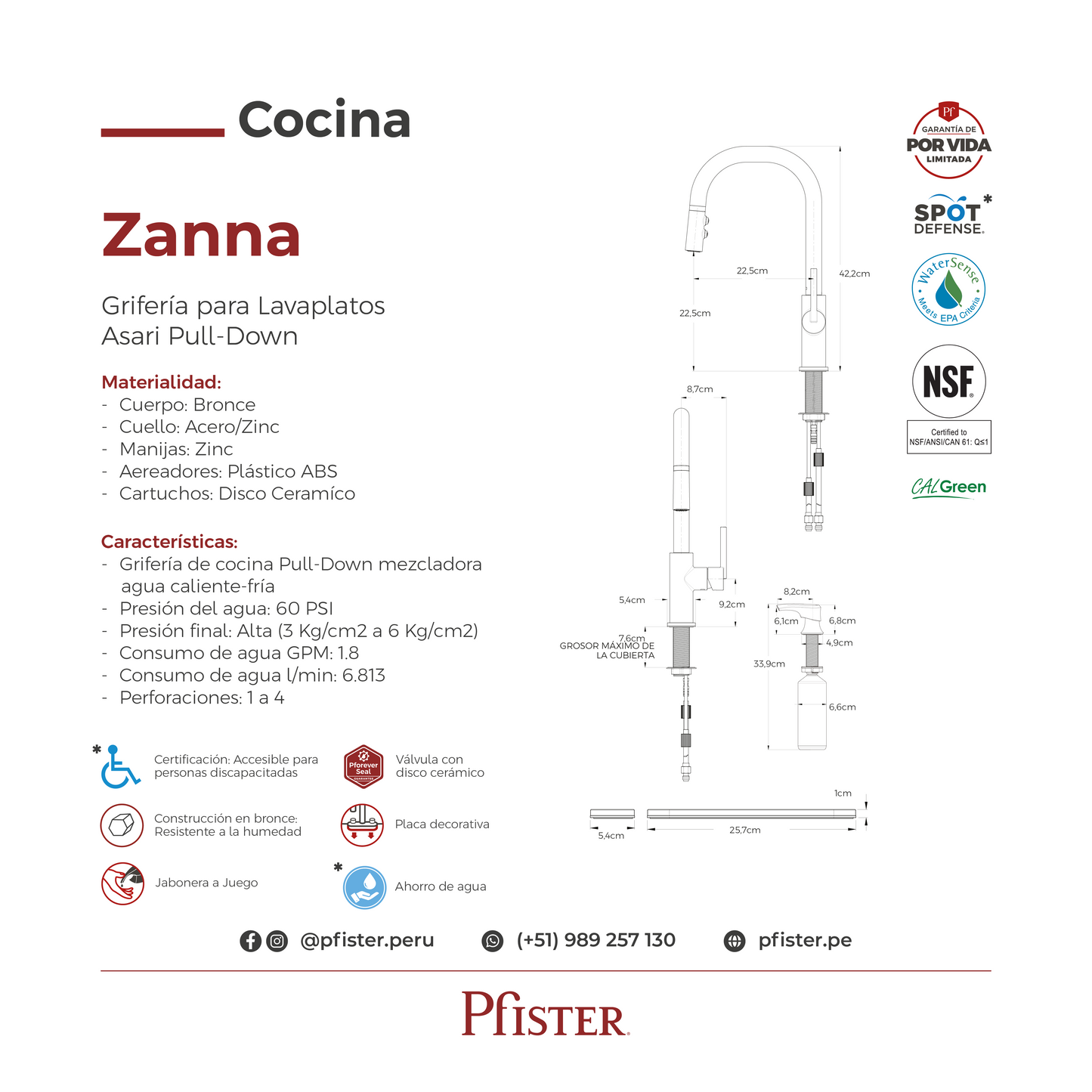 Grifería de Cocina Zanna con Cabezal Extraíble Anti-Manchas en Negro Mate