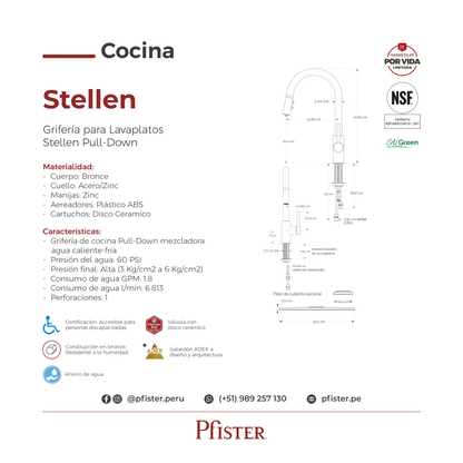 Grifería para Lavaplatos Stellen Pull-Down Negro Mate