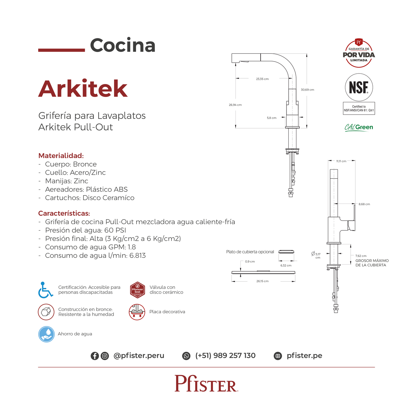 Grifería para Cocina Arkitek con Cabezal Extraíble en Negro Mate