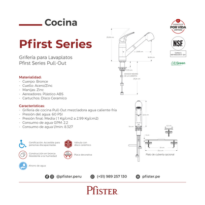 Grifería para Lavaplatos Pfirst Series Pull-Out Cromo Pulido