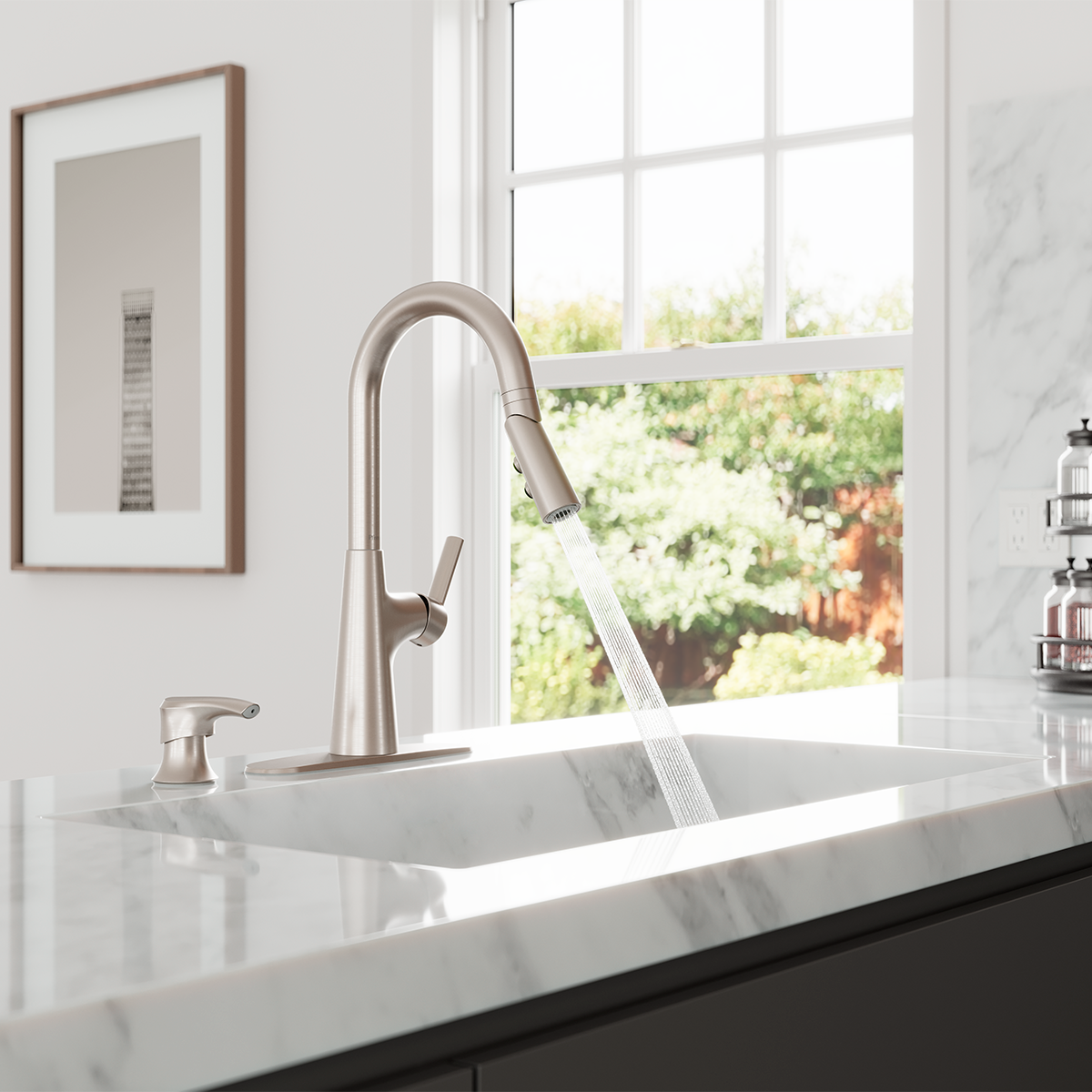 Grifería de Cocina Tasso con Cabezal Extraíble Anti-Manchas en Cromo Mate