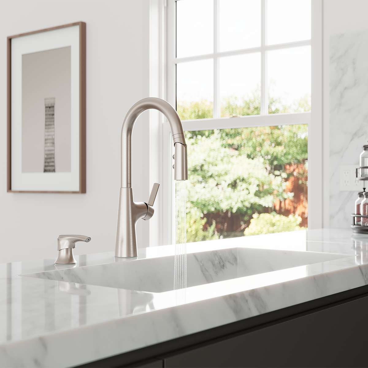 Grifería de Cocina Tasso con Cabezal Extraíble Anti-Manchas en Cromo Mate
