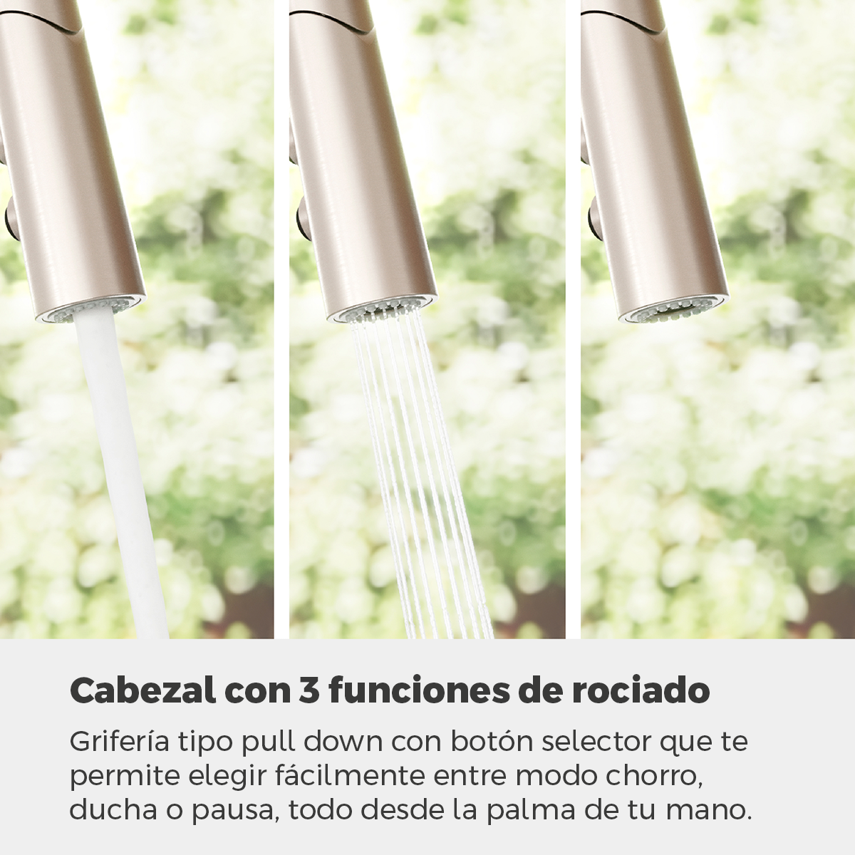 Grifería de Cocina Tasso con Cabezal Extraíble Anti-Manchas en Cromo Mate