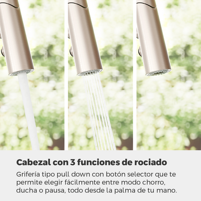 Grifería de Cocina Tasso con Cabezal Extraíble Anti-Manchas en Cromo Mate