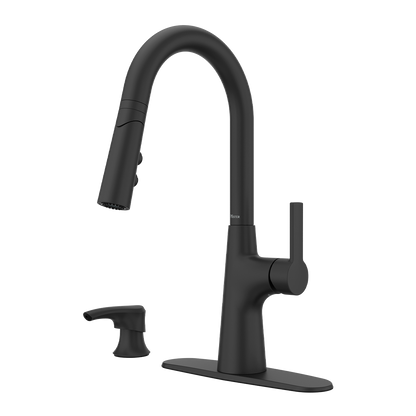 Grifería de Cocina Tasso con Cabezal Extraíble Anti-Manchas en Negro Mate