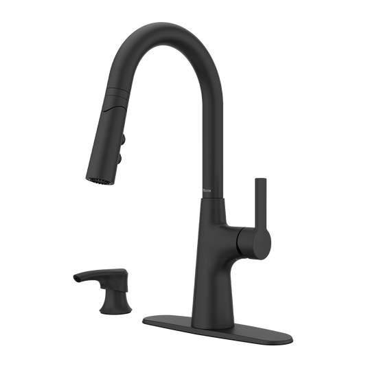Grifería de Cocina Tasso con Cabezal Extraíble Anti-Manchas en Negro Mate