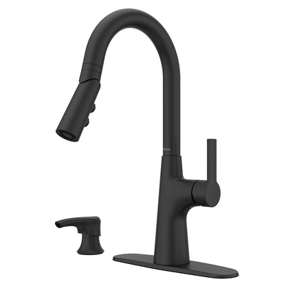 Grifería de Cocina Tasso con Cabezal Extraíble Anti-Manchas en Negro Mate