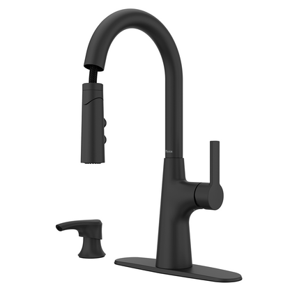 Grifería de Cocina Tasso con Cabezal Extraíble Anti-Manchas en Negro Mate