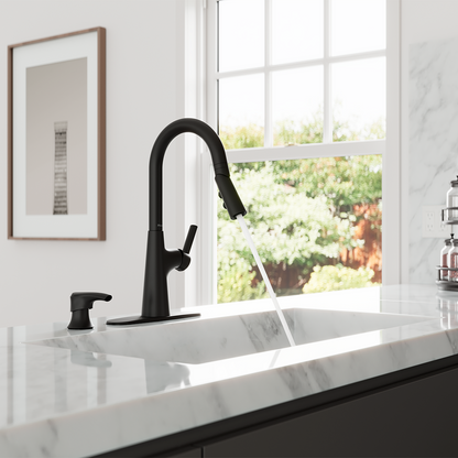 Grifería de Cocina Tasso con Cabezal Extraíble Anti-Manchas en Negro Mate