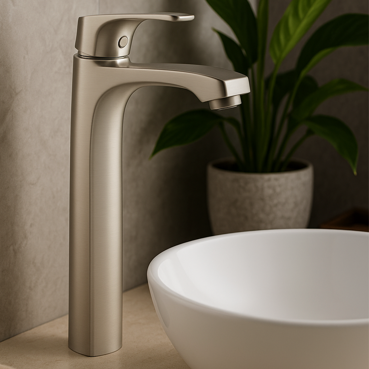 Grifería Mezcladora para Lavamanos Alto Karci Satín Níquel Anti-Manchas