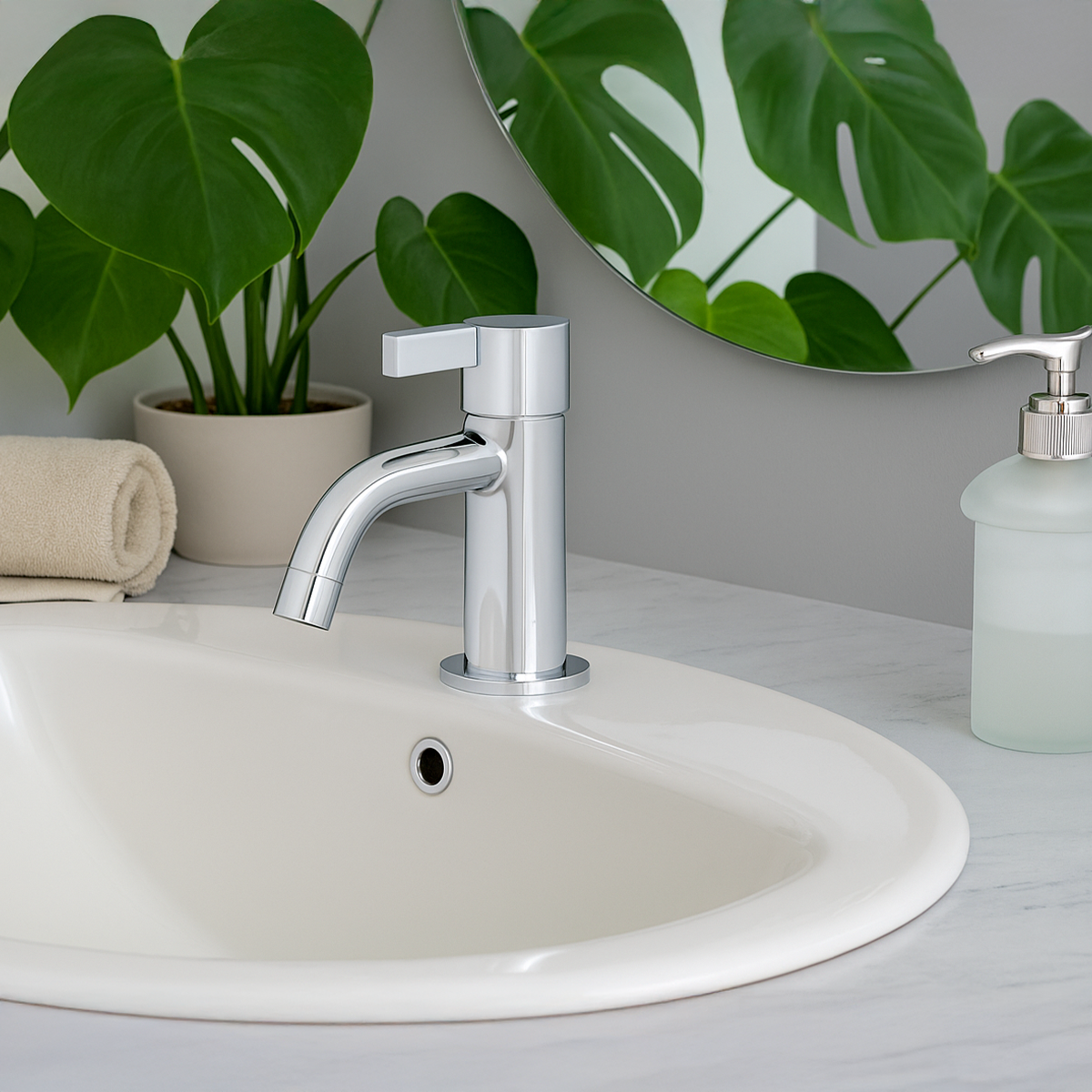 Grifería Agua Fria para Lavamanos Quadrado Cromo Pulido